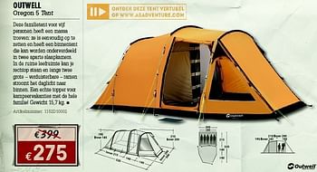 Promoties Outwell oregon 5 tent - Outwell - Geldig van 07/06/2012 tot 01/07/2012 bij A.S.Adventure