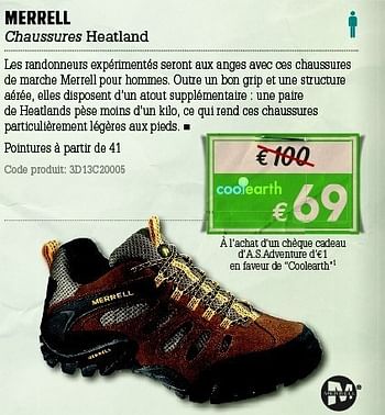 Promotions Chaussures heatland - Merrell - Valide de 07/06/2012 à 01/07/2012 chez A.S.Adventure