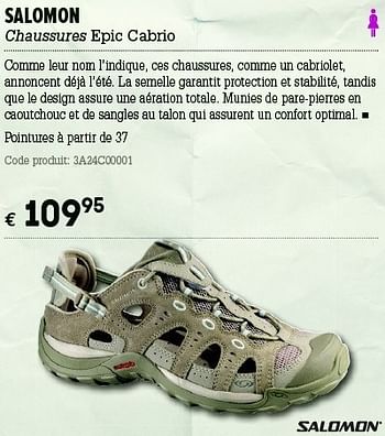 Promotions Chaussures epic cabrio - Salomon - Valide de 07/06/2012 à 01/07/2012 chez A.S.Adventure