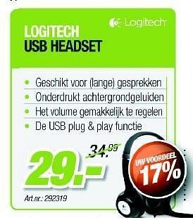 Promotions Logitec usb headset - Logitech - Valide de 27/06/2012 à 18/07/2012 chez Auva