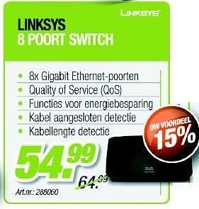 Promoties 8 poort switch - Linksys - Geldig van 27/06/2012 tot 18/07/2012 bij Auva