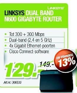 Promoties Dual band n600 gigabyte router - Linksys - Geldig van 27/06/2012 tot 18/07/2012 bij Auva