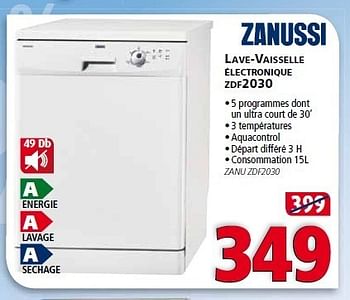 Promotions Lave-vaisselle électronique zdf2030 - Zanussi - Valide de 30/06/2012 à 11/07/2012 chez Kitchenmarket
