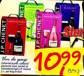 Promoties Vin de pays cabernet-syrah, cinsault- grenache rosé, merlot of colombard-ugni j.p. chenet - Rode wijnen - Geldig van 30/06/2012 tot 17/07/2012 bij Makro