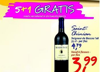 Promotions Saint-chinian seigneur de baccou - Vins rouges - Valide de 30/06/2012 à 17/07/2012 chez Makro