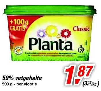 Promotions 59% vetgehalte - Planta - Valide de 30/06/2012 à 17/07/2012 chez Makro
