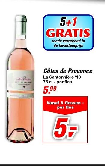 Promoties Côtes de provence la santonnière - Rosé wijnen - Geldig van 30/06/2012 tot 17/07/2012 bij Makro