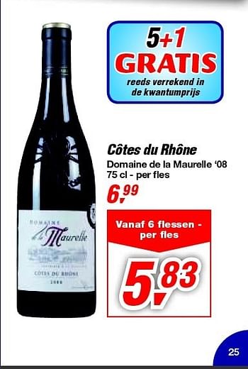 Promoties Côtes du rhône domaine de la maurelle - Rode wijnen - Geldig van 30/06/2012 tot 17/07/2012 bij Makro