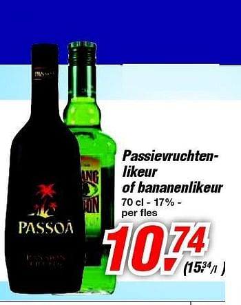 Promotions Passievruchtenlikeur of bananenlikeur - Passoa - Valide de 30/06/2012 à 17/07/2012 chez Makro