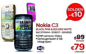 Promoties Nokia c3 black, pink + golden white - Nokia - Geldig van 30/06/2012 tot 31/07/2012 bij Carrefour