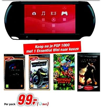 Promoties Psp 1000 met 1 essential titel naar keuze - Sony - Geldig van 30/06/2012 tot 17/07/2012 bij Makro