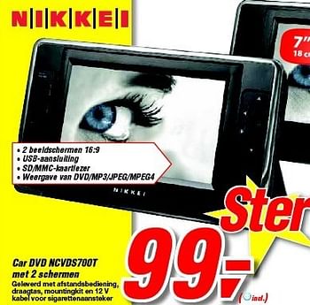 Promoties Car dvd ncvds700t met 2 schermen - NIKKEI - Geldig van 30/06/2012 tot 17/07/2012 bij Makro