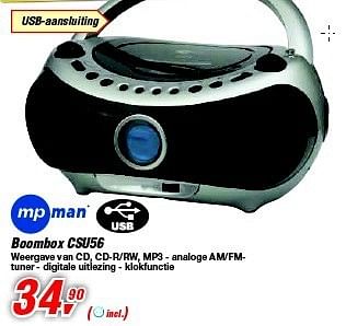 Promoties Boombox csu56 - MP Man - Geldig van 30/06/2012 tot 17/07/2012 bij Makro