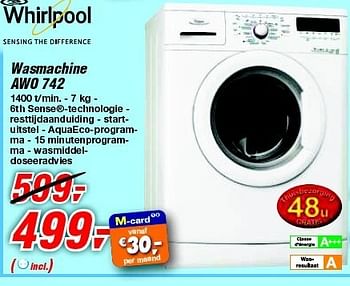 Promoties Whirlpool wasmachine awo 742 - Whirlpool - Geldig van 30/06/2012 tot 17/07/2012 bij Makro