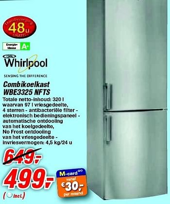 Promoties Whirlpool combikoelkast wbe3325 nfts - Whirlpool - Geldig van 30/06/2012 tot 17/07/2012 bij Makro