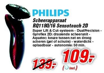 Promotions Philips scheerapparaat rq1180-16 sensotouch 2d - Philips - Valide de 30/06/2012 à 17/07/2012 chez Makro
