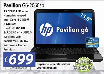 Promoties Hp pavilion g6-2060sb - HP - Geldig van 30/06/2012 tot 15/08/2012 bij Compudeals