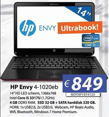 Promoties Hp envy 4-1020eb - HP - Geldig van 30/06/2012 tot 15/08/2012 bij Compudeals