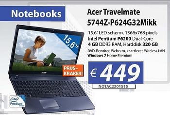 Promoties Acer travelmate 5744z-p624g32mikk - Acer - Geldig van 30/06/2012 tot 15/08/2012 bij Compudeals