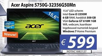 Promoties Acer aspire 5750g- 32356g50mn - Acer - Geldig van 30/06/2012 tot 15/08/2012 bij Compudeals