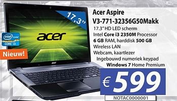 Promoties Acer aspire v3-771-32356g50makk - Lenovo - Geldig van 30/06/2012 tot 15/08/2012 bij Compudeals