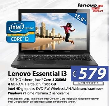 Promoties Lenevo essential i3 - Lenovo - Geldig van 30/06/2012 tot 15/08/2012 bij Compudeals