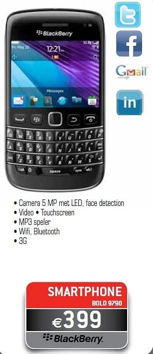 Promoties Blackberry smartphone bold 9790 - Blackberry - Geldig van 01/07/2012 tot 31/07/2012 bij Exellent