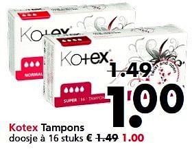 Promoties Kotex tampons - Kotex - Geldig van 02/07/2012 tot 14/07/2012 bij Wibra