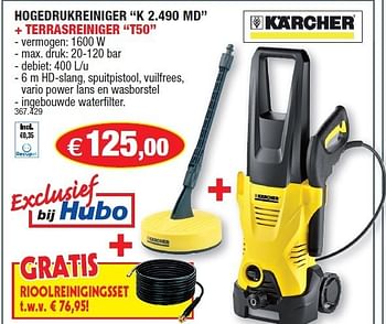 Promoties Hogedrukreiniger k 2.490 md + terrasreiniger t50 - Kärcher - Geldig van 04/07/2012 tot 15/07/2012 bij Hubo