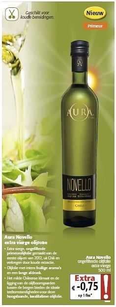 Promoties Aura novello ongefilterde olijfolie extra vierge - Aura - Geldig van 04/07/2012 tot 17/07/2012 bij Colruyt