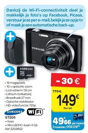 Promoties Samsung st205 - Samsung - Geldig van 04/07/2012 tot 16/07/2012 bij Carrefour