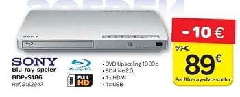 Promoties Sony blu-ray-speler bdp-s186 - Sony - Geldig van 04/07/2012 tot 16/07/2012 bij Carrefour