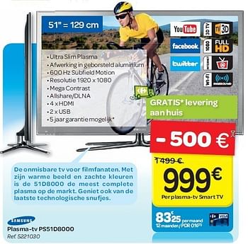 Promoties Samsung plasma-tv ps51d8000 - Samsung - Geldig van 04/07/2012 tot 16/07/2012 bij Carrefour