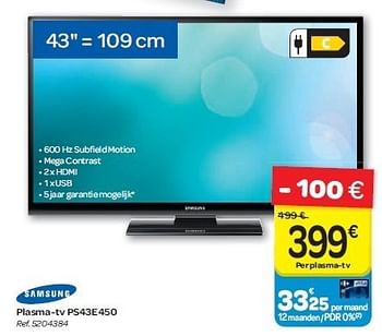 Promoties Samsung plasma-tv ps43e450 - Samsung - Geldig van 04/07/2012 tot 16/07/2012 bij Carrefour