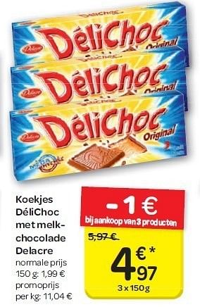 Promoties Koekjes délichoc met melkchocolade delacre - Delacre - Geldig van 04/07/2012 tot 16/07/2012 bij Carrefour