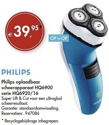 Promoties Philips oplaadbaar scheerapparaat hq6900 serie hq6920-16 - Philips - Geldig van 04/07/2012 tot 17/07/2012 bij Colruyt
