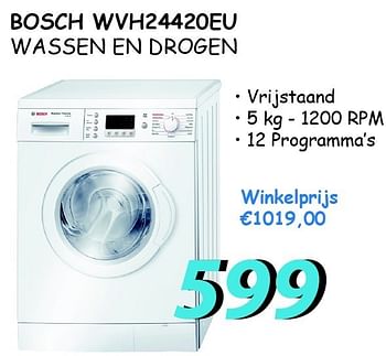 Promoties Bosch wvh24420eu wassen en drogen - Bosch - Geldig van 05/07/2012 tot 31/07/2012 bij Elektro Koning