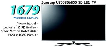 Promotions Samsung ue55es6800 3d led tv - Samsung - Valide de 05/07/2012 à 31/07/2012 chez Elektro Koning