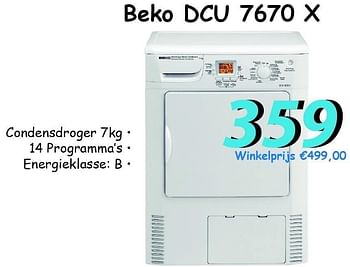 Promoties Beko dcu 7670 x condensdroger - Beko - Geldig van 05/07/2012 tot 31/07/2012 bij Elektro Koning