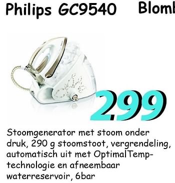 Promoties Philips gc9540 stoomgenerator - Philips - Geldig van 05/07/2012 tot 31/07/2012 bij Elektro Koning