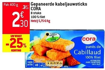 Promoties Gepaneerde kabeljauwsticks cora - Cora - Geldig van 11/07/2012 tot 17/07/2012 bij Match Food & More