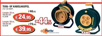 Promoties Tuin- of kabelhaspel 3 x 1,5 mm². lengte: 25 m - Profile - Geldig van 11/07/2012 tot 22/07/2012 bij Hubo