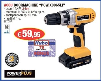 Promoties Accu boormachine pow.x0065li - Powerplus - Geldig van 11/07/2012 tot 22/07/2012 bij Hubo