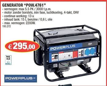 Promoties Generator pow.4761 - Powerplus - Geldig van 11/07/2012 tot 22/07/2012 bij Hubo