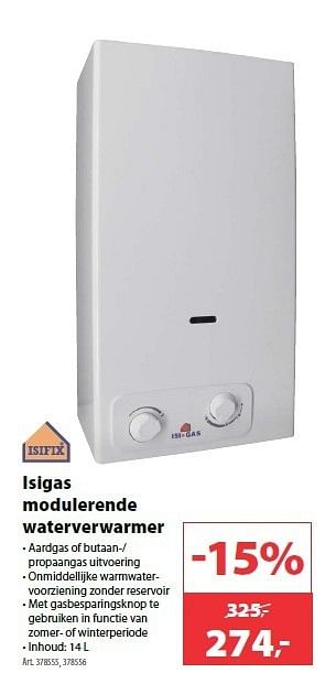 Promoties Isigas modulerende waterverwarmer - Isifix - Geldig van 11/07/2012 tot 23/07/2012 bij Gamma
