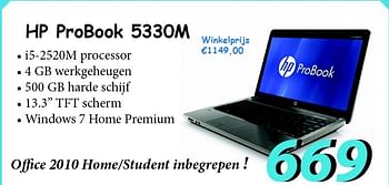Promotions Hp probook 5330m - HP - Valide de 12/07/2012 à 05/08/2012 chez Elektro Koning