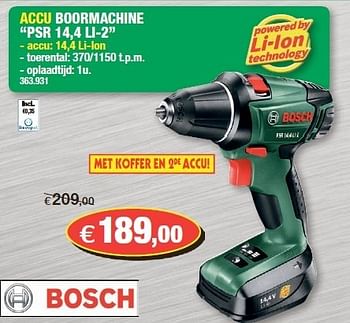 Promoties Bosch accu boormachine psr 14,4 li-2 - Bosch - Geldig van 25/07/2012 tot 05/08/2012 bij Hubo