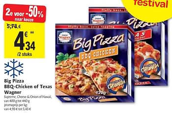 Promoties Big pizza bbq-chicken of texas wagner - Original Wagner - Geldig van 01/08/2012 tot 12/08/2012 bij Champion