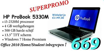 Promotions Hp probook 5330m i5-2520m processor - HP - Valide de 07/08/2012 à 09/09/2012 chez Elektro Koning