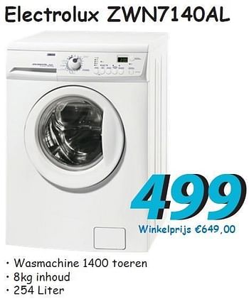 Promotions Electrolux zwn7140al wasmachine 1400 toeren - Electrolux - Valide de 07/08/2012 à 09/09/2012 chez Elektro Koning
